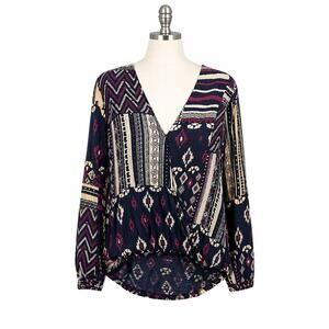 Lucky Brand Boho Aztec Top - Size XS - Long Sleeve Southwest Print